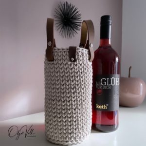 weinkorb gehäkelt aus Baumwollkordel passend für alle Weinflaschen