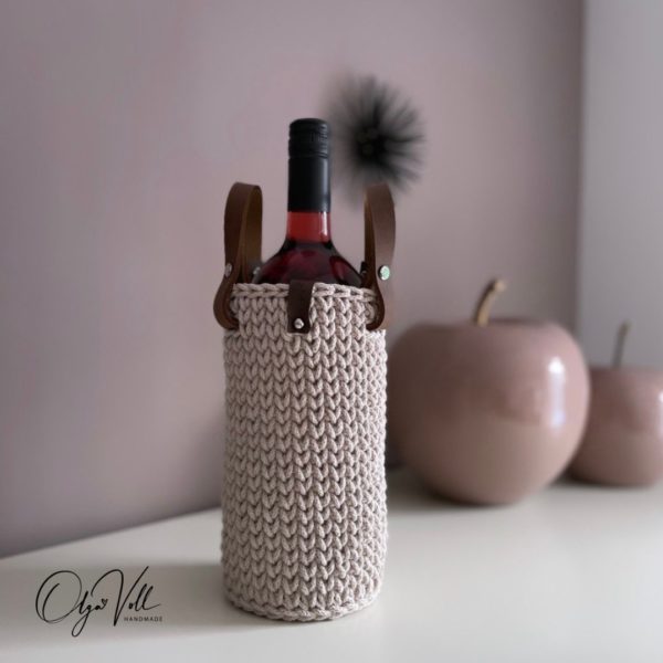 weinkorb gehäkelt aus Baumwollkordel passend für alle Weinflaschen